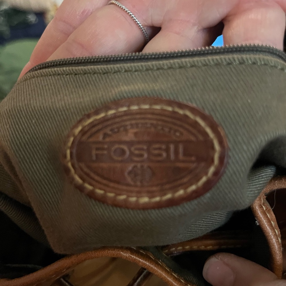 Fossil Green Backpack with Classic Leather Details